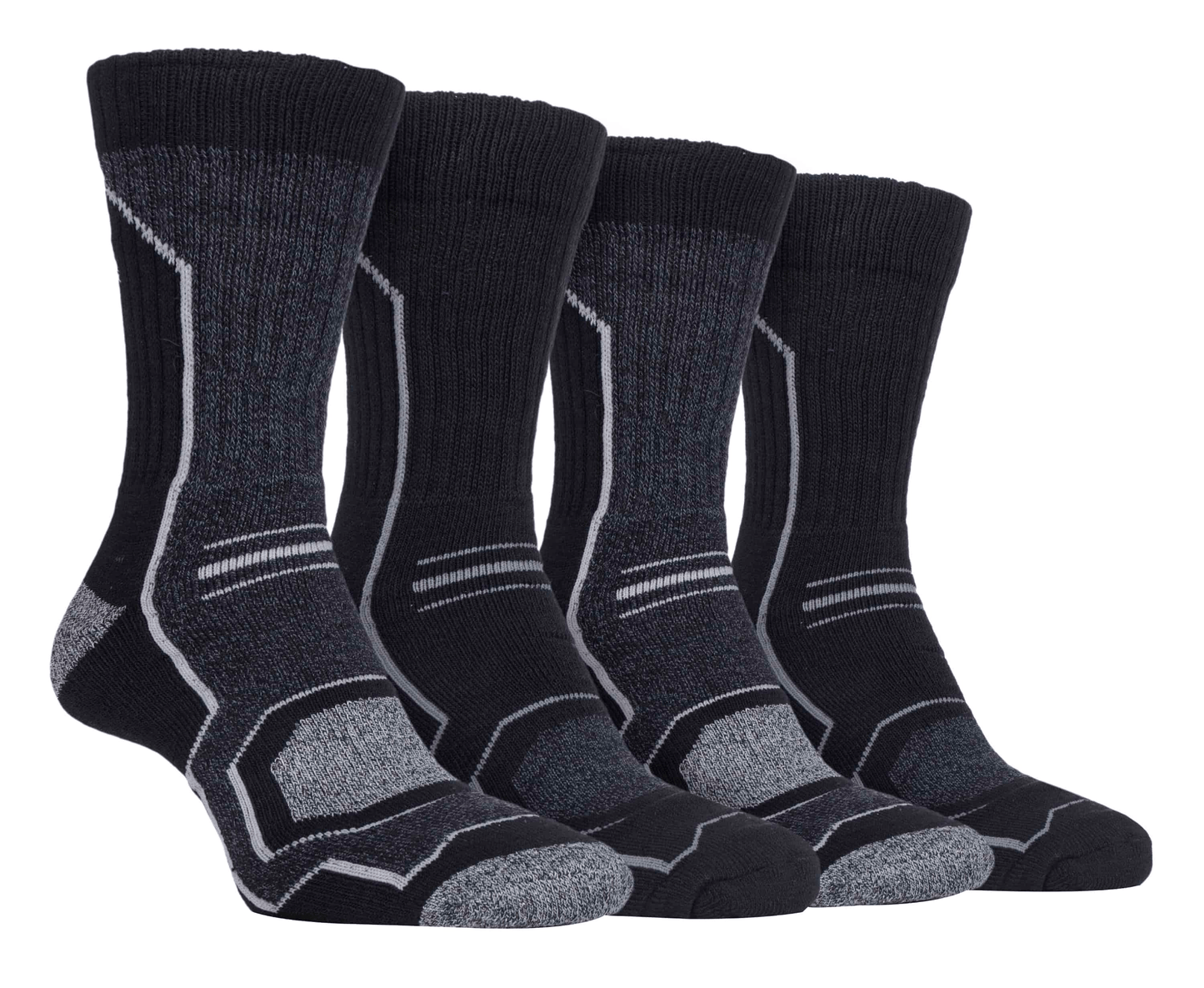 Storm Bloc men’s hiking socks in black with white detailing – anti-blister, cushioned, and ribbed for outdoor performance