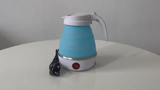 Demonstration of inside foldable electric kettle. Showing the size and easy use for hikers and campers.