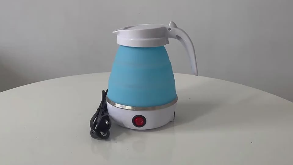 Demonstration of inside foldable electric kettle. Showing the size and easy use for hikers and campers.